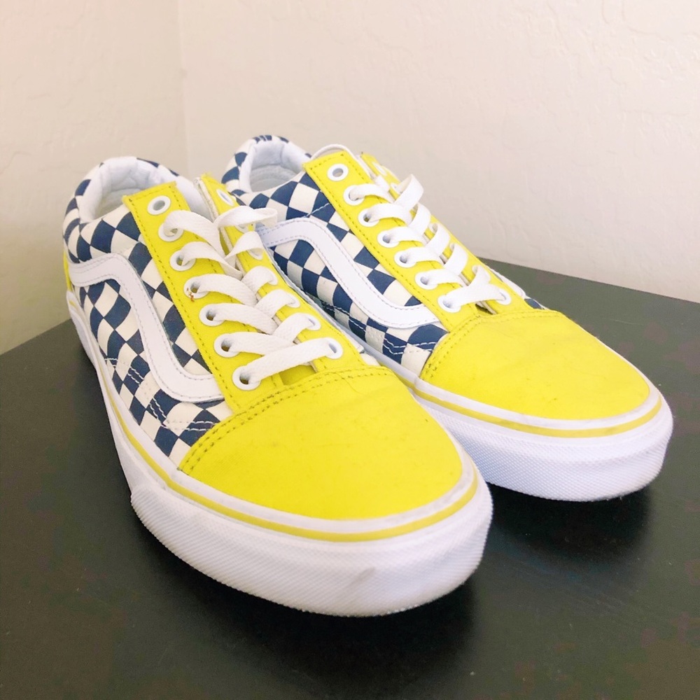 Vans - Custom yellow, and navy blue checkered